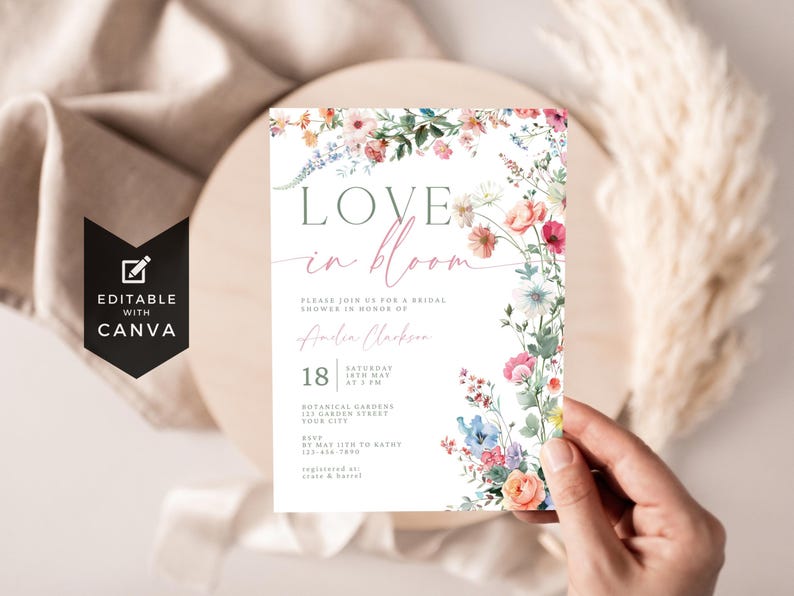 Love In Bloom Bridal Shower Invitation. Colorful Wildflower Invite. Spring Summer Wedding Brunch. Editable Template. Digital Download. FLL01 image 5