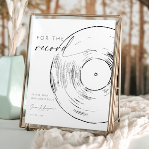 For The Record Wedding Guestbook. Minimalist Bridal Shower Decor. Editable Template. Audio Guest book Sign. Please Sign Our Guestbook. GRD