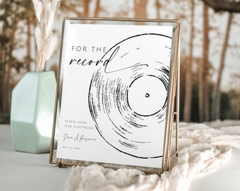 For The Record Wedding Guestbook. Minimalist Bridal Shower Decor. Editable Template. Audio Guest book Sign. Please Sign Our Guestbook. GRD