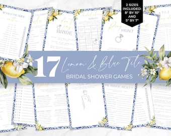 Amalfi Coast Bridal Shower Games. Printable Blue Tile And Lemon Activity Bundle. Editable Hen Do Bachelorette. Mediterranean Theme. FLL52