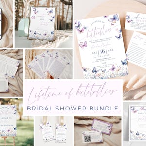 A Lifetime Of Butterflies Bridal Shower Bundle. Editable Wildflower Invitation Template. Printable Butterfly Wedding Games & Signs. FLL82