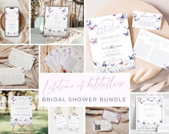 A Lifetime Of Butterflies Bridal Shower Bundle. Editable Wildflower Invitation Template. Printable Butterfly Wedding Games & Signs. FLL82