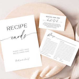 Bridal Shower Recipe Request. Minimalist Recipe Card Template. Elegant Bridal Shower Card Insert. Printable Recipe Card Sign Bundle. GRD