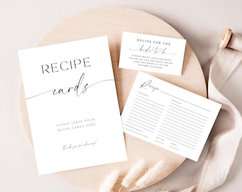 Bridal Shower Recipe Request. Minimalist Recipe Card Template. Elegant Bridal Shower Card Insert. Printable Recipe Card Sign Bundle. GRD