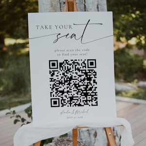 Find Your Seat QR Code. Digital Seating Chart With QR Code. Modern Scannable Wedding Sign. Take Your Seat Table Plan. Instant Download. GRD