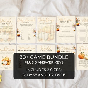 Pumpkin Baby Shower Game Bundle. Gender Neutral. Autumn Activities Pack. Sweet Little Pumpkin Is On The Way. Printable Game Template. BS44