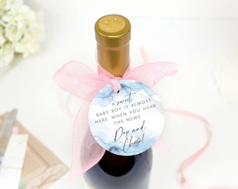 Pop And Cheer Editable Tag. Boy Champagne Baby Shower Favor Printable. Blue Pop It When She Pops Round Sticker. Mini Prosecco Label. GRD