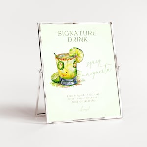 Spicy Margarita Signature Drink Sign. Printable Wedding Bar Sign. Signature Cocktail Decor. Bar Menu Template. Modern Shower Signage. DRK