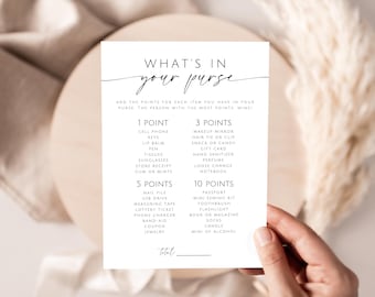 What's In Your Purse Bridal Shower Game. Modern Minimal Card (Editable Template) GRD