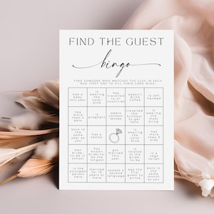 Find the Guest Bingo. Printable Minimalist Bridal Shower Game. Editable Template. Instant Download. Modern Simple Wedding Game Card. GRD