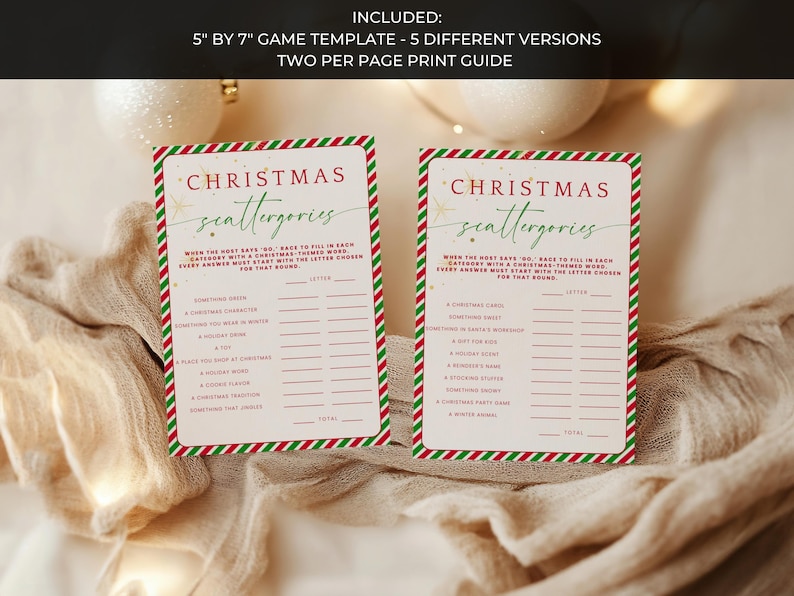 Christmas Scattergories Game 5 Different Versions Family Holiday Fun