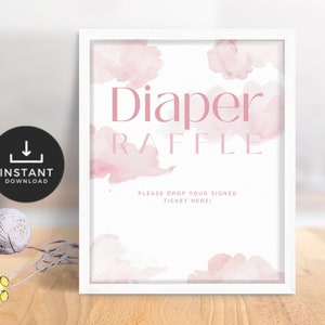 Cloud Nine Diaper Raffle Sign and Card. Girl Baby Shower. Pink We&#39;re On Cloud 9 Decor Sign. Baby Shower Diaper Raffle. It&#39;s a girl. FLL13