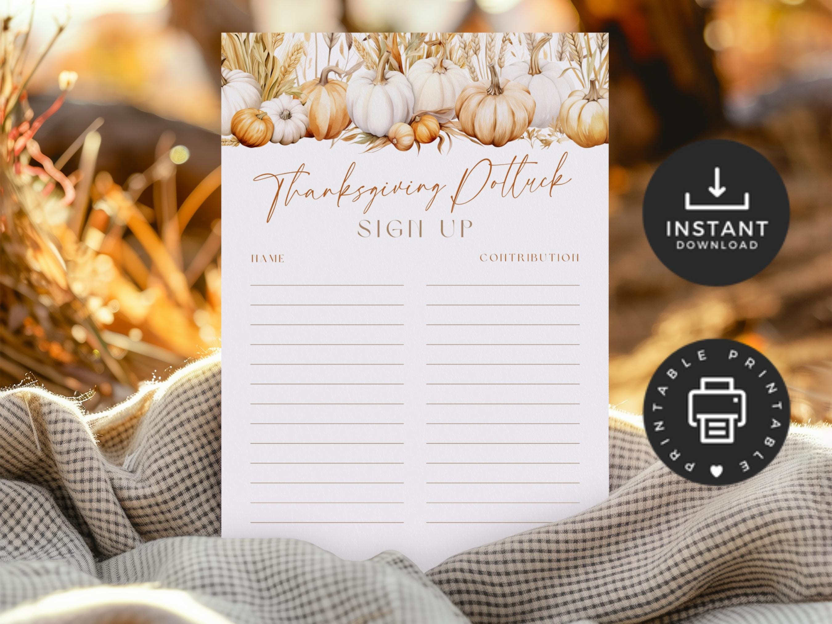 Contribution Sign Up List Thanksgiving Pot Luck Sign-up Sheet. Work Church Potluck Contribution ...