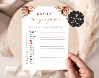 Bridal Emoji Pictionary. Printable Fall In Love Bridal Shower Game. Editable Template. Autumn Florals Bridal Phrases Emoji Game Card. FLL20