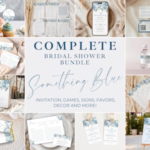 Bridal Shower Bundle Something Blue Before I Do. Editable Dusty Blue Florals Invitation. Spring Wedding Signs Games Decor & Favors. FLL30