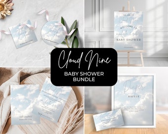 Cloud 9 Baby Shower Bundle. Editable Invitation. We&#39;re on Cloud Nine. Gender Neutral Baby Shower Essentials Suite. Instant Download. FLL13