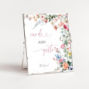 Cards And Gifts Baby In Bloom. Colorful Floral Printable Sign. Editable Template. Bright Wildflower Gift Table Sign. Instant Download. BS01
