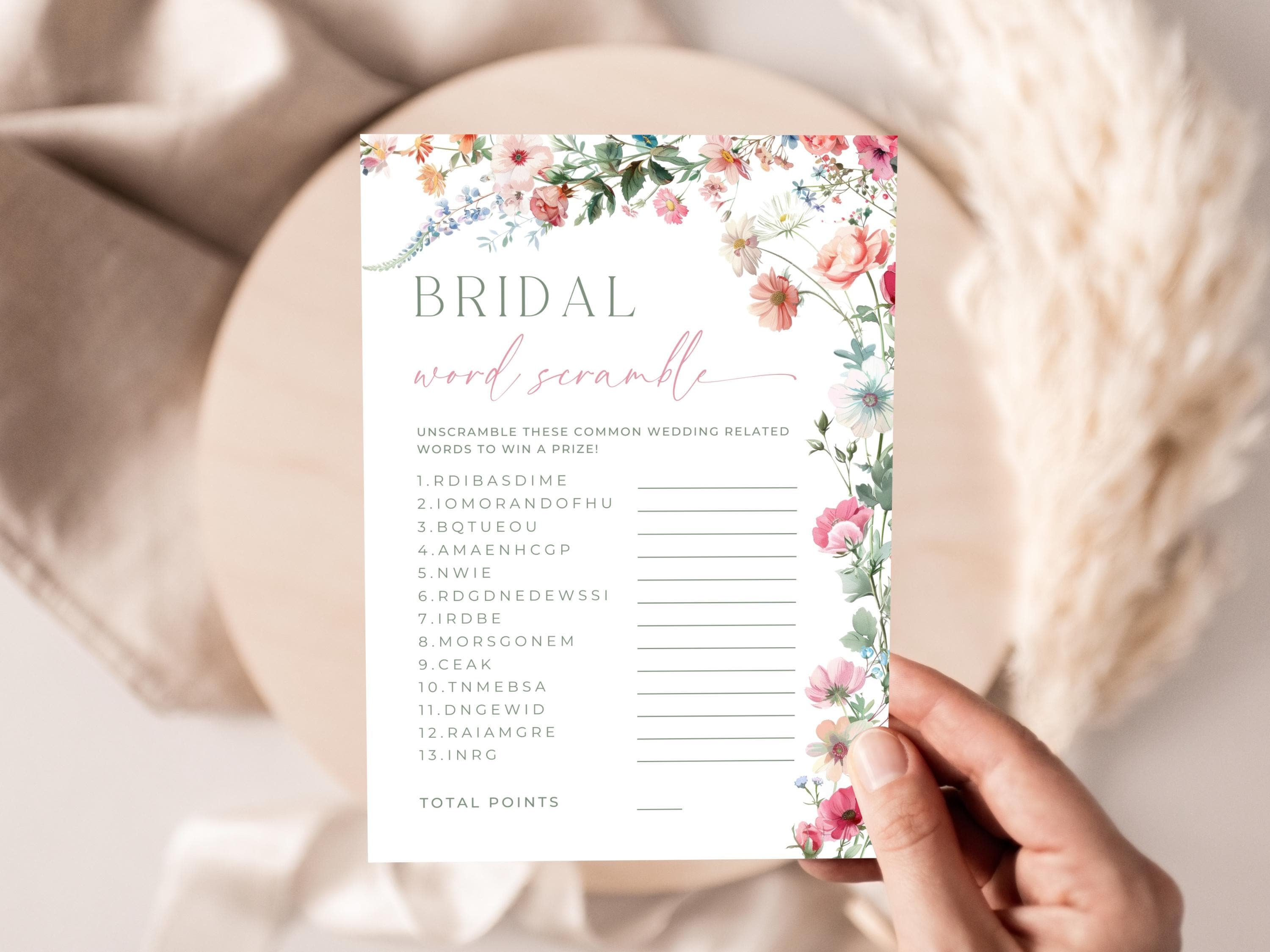 Black & Gold Bridal Shower Game - 25 Wedding Word Scramble Cards For Engagement Parties