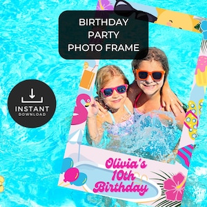 Editable Photo Frame Birthday Sign. Birthday Photo Booth Prop. Summer Birthday Decor. Birthday Party Selfie Sign. Instant Download. HB03