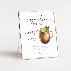 Moscow Mule Signature Drink Sign. Wedding Signature Cocktail Bar Sign. Bar Menu Cocktail Template. Modern Baby Bridal Shower. DRK