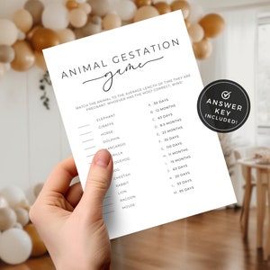 Animal Gestation Game. Animal Pregnancy Trivia. Pregnancy Guessing Game Printable. Minimal Fun Baby Shower Activity. Instant Download. MEL