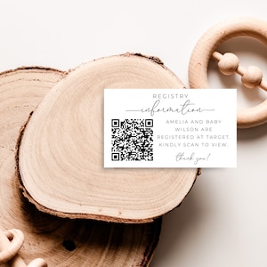 Baby Shower Registry Card QR Codes. Minimalist Baby Shower. Gender Neutral. Editable Insert. Instant Download. Printable Gift Registry. MEL