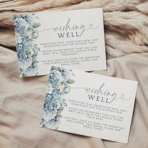 Wishing Well Card. Something Blue Bridal Shower Invitation Insert. Dusty Blue Hydrangea. One Small Thing Request. Editable Template. FLL30