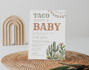 Taco Bout A Baby Shower Invitation Boho. Cactus Baby Shower Invite. Bohemian Fiesta Baby Shower. Mexican Theme. Editable Template. BS58