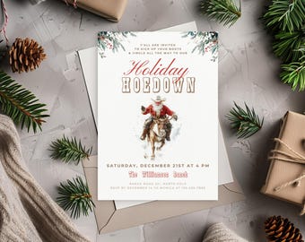 Christmas Hoedown Invitation. Country Western Christmas Invite. Editable Template. Rustic Cowboy Theme. Holiday Gathering. Instant Download.