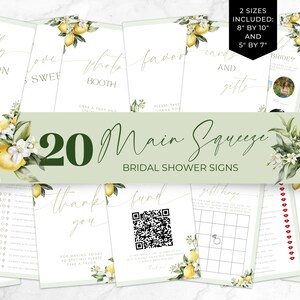Main Squeeze Bridal Shower Sign Citrus. Editable Lemon Floral Template. Wedding Shower Brunch Sign Bundle. Printable Instant Download. FLL03