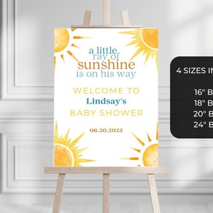 Editable Sunshine Welcome Poster. Boy Baby Shower. Little Ray Of Sunshine Baby Shower Welcome Sign. Co-ed Couples Shower. Sun Decor. BS13