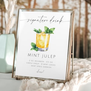 Mint Julep Signature Drink Sign. Kentucky Derby Julep Sign Template. Signature Drink. Watercolor Bar Menu Decor. 8x10 Cocktail Recipe. DRK