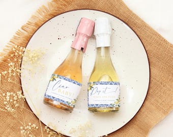 Ciao Bambino Baby Shower Favor. Blue Tile & Lemons Mini Champagne Tag Template. Custom Prosecco  Baby Thank You. Printable Sticker. BS06