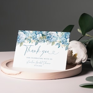 Something Blue Before I Do Thank You Cards. Editable Folded Card Template. Dusty Blue Hydrangea Floral Printable. Instant Download. FLL30
