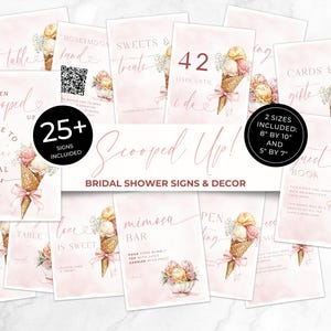 Scooped Up Bridal Shower Decor. Editable Ice Cream Theme Wedding Party Table Sign Bundle. Pink Bow Printable Poster. Instant Download. FLL50