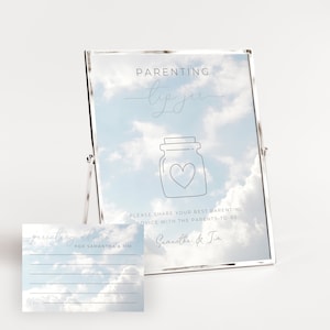 Parenting Advice Tip Jar. Baby Shower Activity Card & Sign. We're On Cloud 9 Editable Template. Instant Download. Printable Signage. BS04