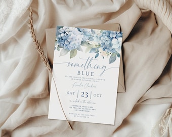 Something Blue Before I Do Invitation. Dusty Blue Hydrangea Bridal Shower Invite. Editable Template. Modern Elegant Wedding Shower. FLL30