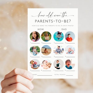 Guess The Parents Age Baby Shower. How Old Were The Parents To Be Printable. Minimal Shower. Editable Baby Photo Game. Instant Download. GRD