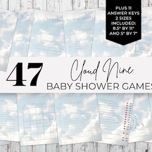On Cloud 9 Baby Shower Games. Gender Neutral. Instant Download. Self Edit Game Bundle. Printable Activity Pack. Blue Skies Cloud 9. BS04