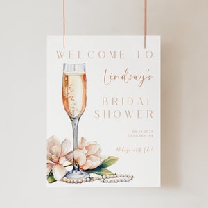 Pearls And Prosecco Bridal Shower Welcome Poster. Wedding Shower Custom Sign. Champagne Petals Prosecco Brunch. Editable Template. WS05