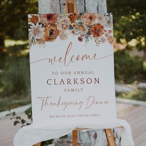 Thanksgiving Dinner Welcome Sign. Friendsgiving Entrance Poster. Editable Template. Autumn Florals. Printable Signage. Potluck Welcome. HOL2