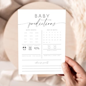 Baby Shower Predictions and Advice Card. Printable Game. Editable Minimalist Baby Shower Template. Fun Baby Shower Guesses Keepsake. GRD