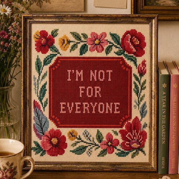 Floral Cross Stitch Print | Vintage Maximalist Wall Art (Digital Download)