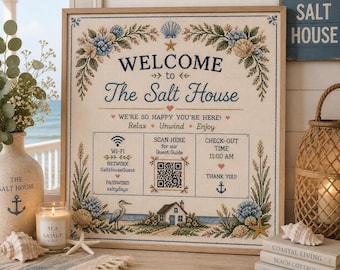 Personalized Airbnb Welcome Sign | Custom Cross Stitch Guest Information Print (Digital Download)
