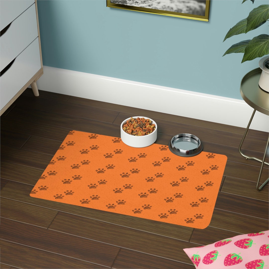 Orange Paw Print Pet Food Mat, Dog Pet Feeding Mat, Cat Feeding Mat