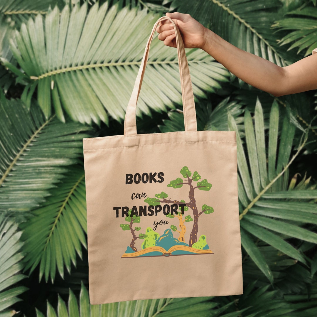 Book Lover Tote Bag, Books Can Transport You Tote, Cute Tote Bag