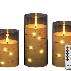 CS-7306 Flameless LED candle with String Star Lights and Remote Control Timer. 3 pc packed, color : Grey