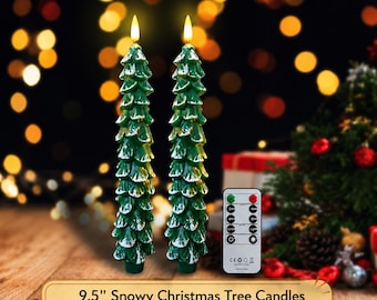 9.5" Snowy Pine Tree Flameless Wax Candles, Set of 2 (Remote Control) CS-7504