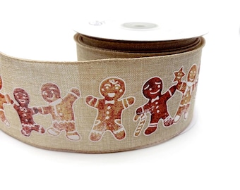 Gingerbread Cookie Wired Ribbon, 2.5 Inch x 10 Yard -WR 63-5246 Christmas Holiday Ribbon