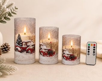 Flameless Christmas Tree Truck LED Candle Set of 3 with Timer,  CS-7403